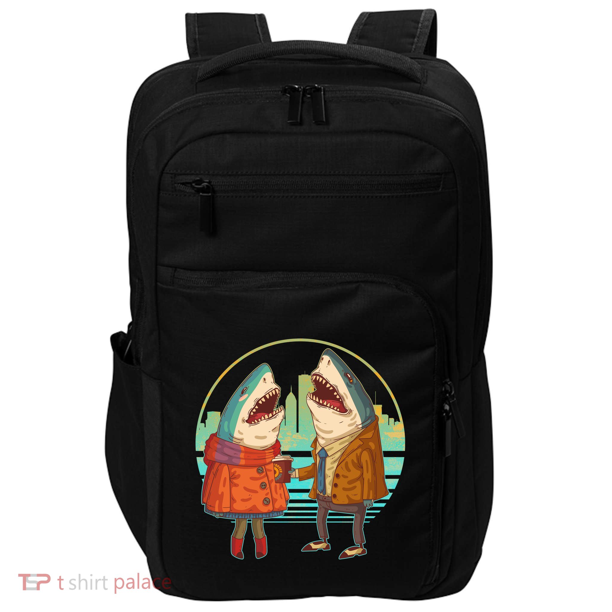 Funny Hipster Shark Couple Impact Tech Backpack