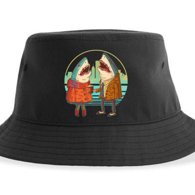 Funny Hipster Shark Couple Sustainable Bucket Hat