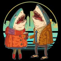 Funny Hipster Shark Couple 7-Panel Snapback Hat