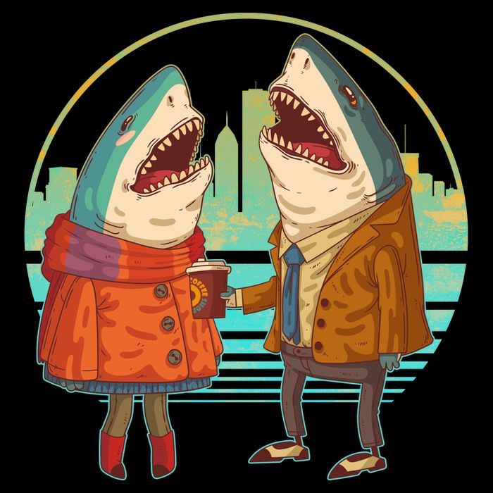Funny Hipster Shark Couple 7-Panel Snapback Hat
