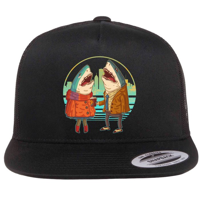 Funny Hipster Shark Couple Flatbill Hat