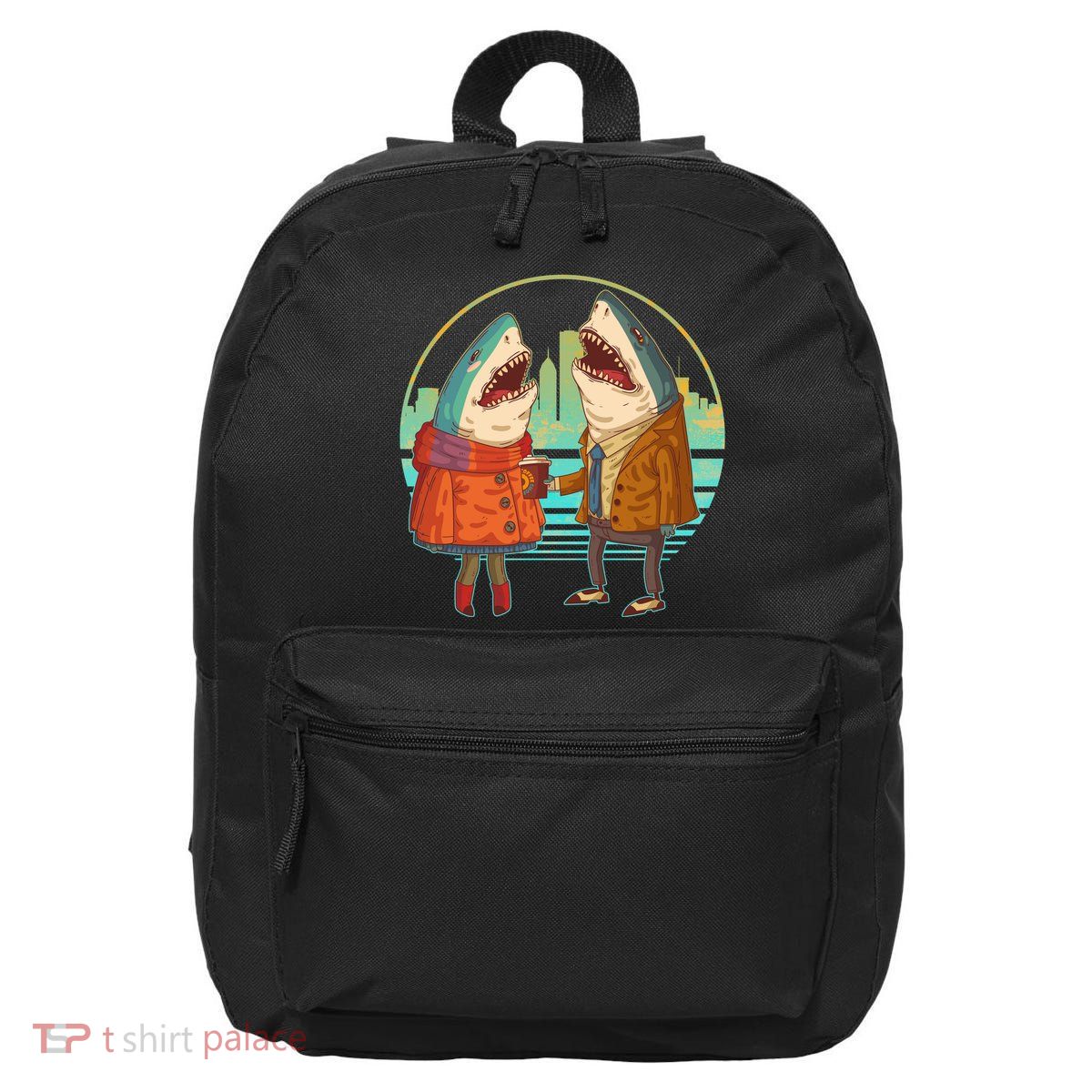 Funny Hipster Shark Couple 16 in Basic Backpack