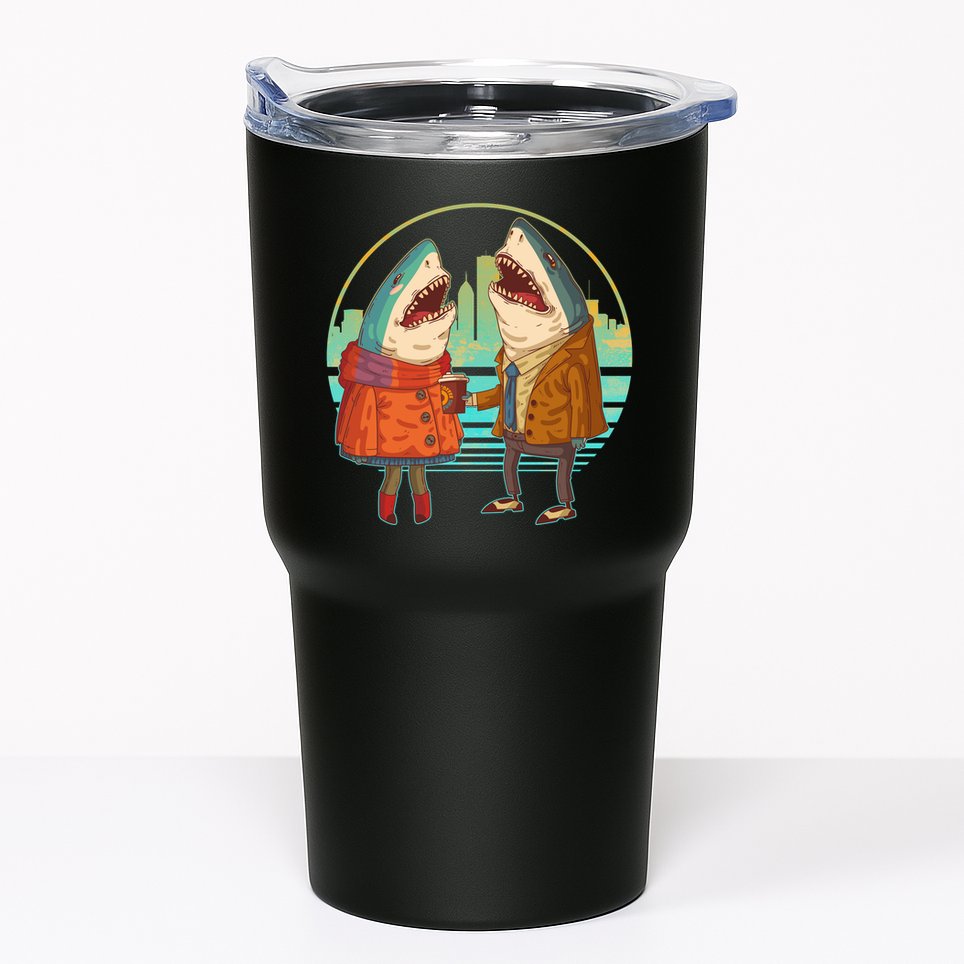 Funny Hipster Shark Couple Tumbler