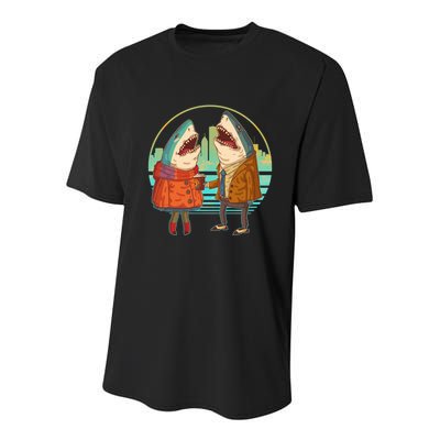 Funny Hipster Shark Couple Youth Performance Sprint T-Shirt