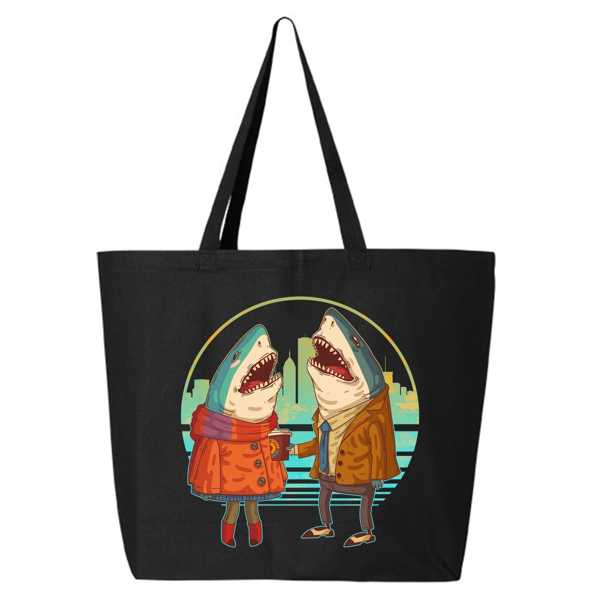 Funny Hipster Shark Couple 25L Jumbo Tote