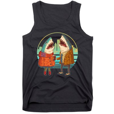 Funny Hipster Shark Couple Tank Top