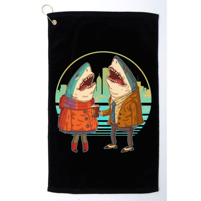 Funny Hipster Shark Couple Golf Towel