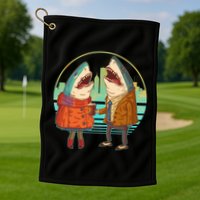 Funny Hipster Shark Couple Golf Towel