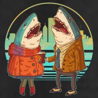 Funny Hipster Shark Couple Golf Towel