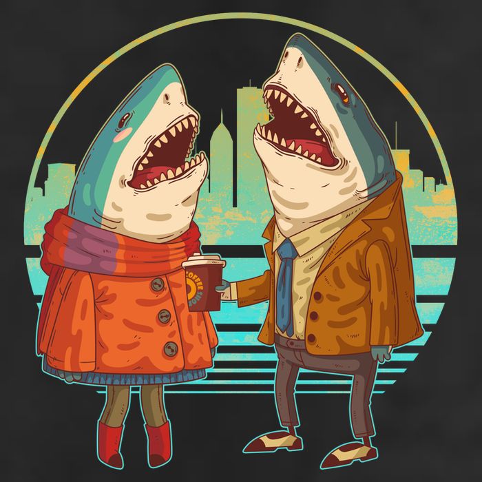 Funny Hipster Shark Couple Golf Towel
