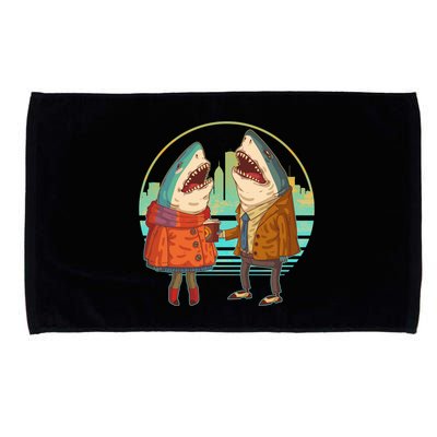 Funny Hipster Shark Couple Microfiber Hand Towel