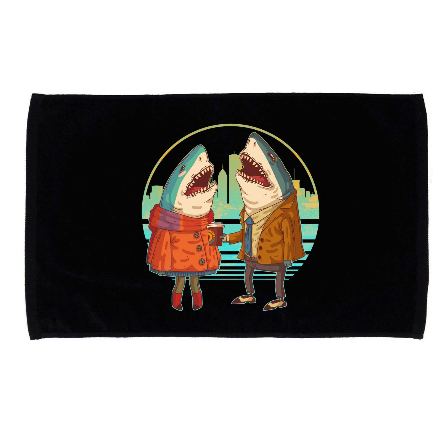 Funny Hipster Shark Couple Microfiber Hand Towel