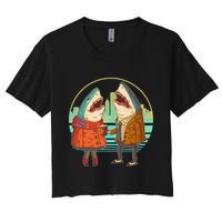Funny Hipster Shark Couple Women's Crop Top Tee
