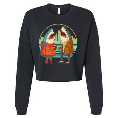 Funny Hipster Shark Couple Cropped Pullover Crew