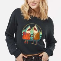 Funny Hipster Shark Couple Cropped Pullover Crew