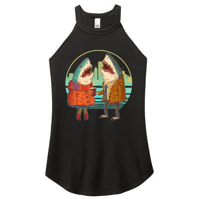 Funny Hipster Shark Couple Women's Perfect Tri Rocker Tank