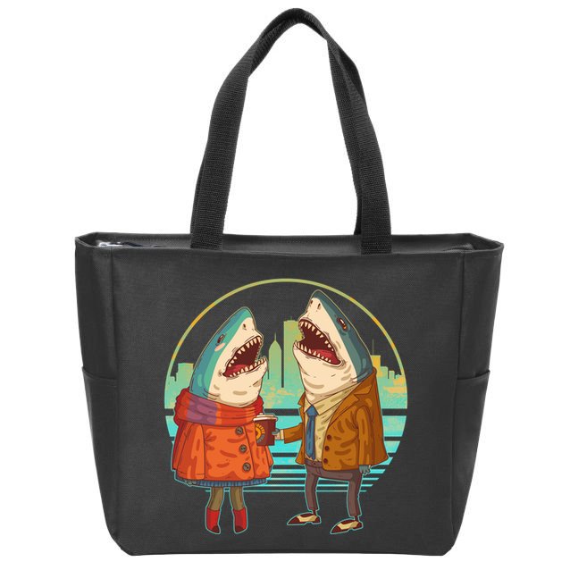 Funny Hipster Shark Couple Zip Tote Bag