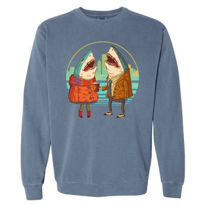 Funny Hipster Shark Couple Garment-Dyed Sweatshirt