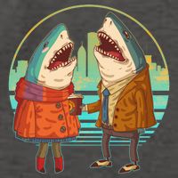 Funny Hipster Shark Couple Vector Backpack