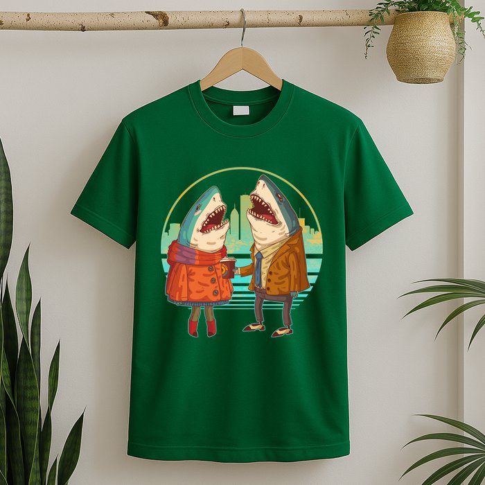 Funny Hipster Shark Couple T-Shirt