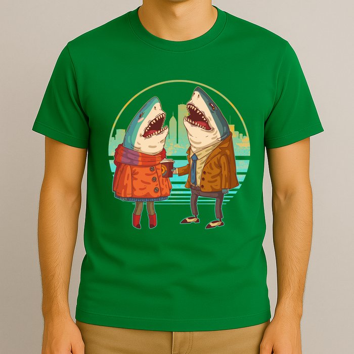 Funny Hipster Shark Couple T-Shirt