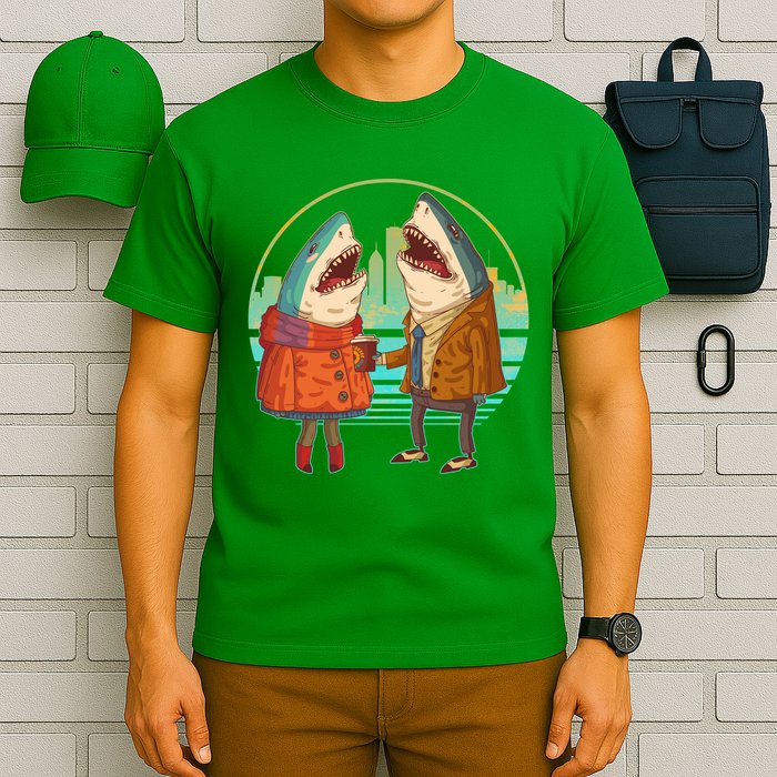 Funny Hipster Shark Couple T-Shirt