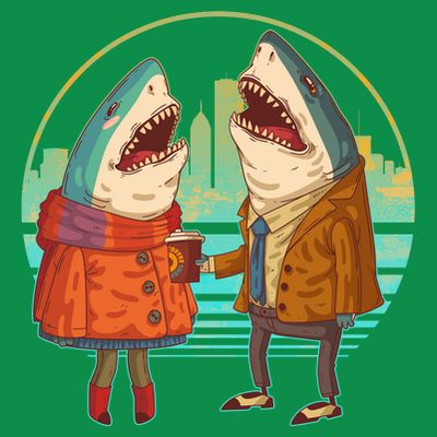 Funny Hipster Shark Couple T-Shirt