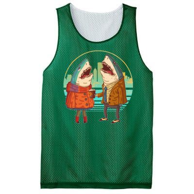 Funny Hipster Shark Couple Mesh Reversible Basketball Jersey Tank