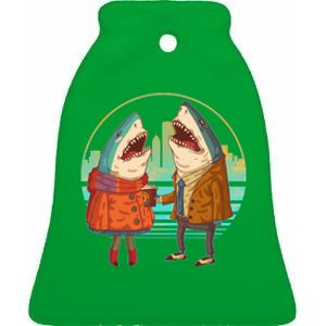 Funny Hipster Shark Couple Ceramic Bell Ornament