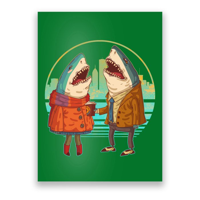 Funny Hipster Shark Couple Poster