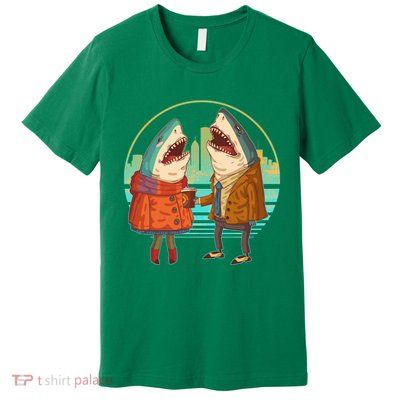 Funny Hipster Shark Couple Premium T-Shirt