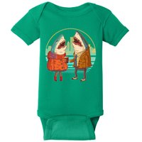 Funny Hipster Shark Couple Baby Bodysuit