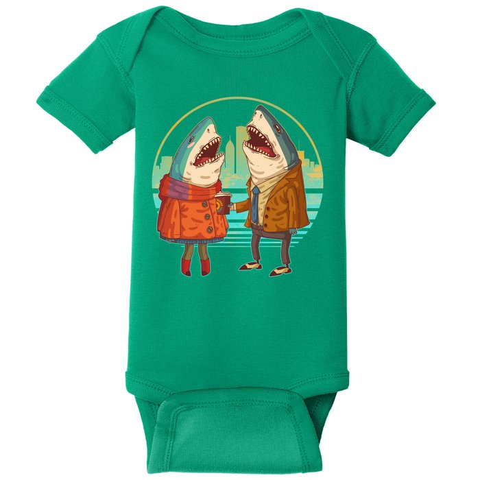 Funny Hipster Shark Couple Baby Bodysuit