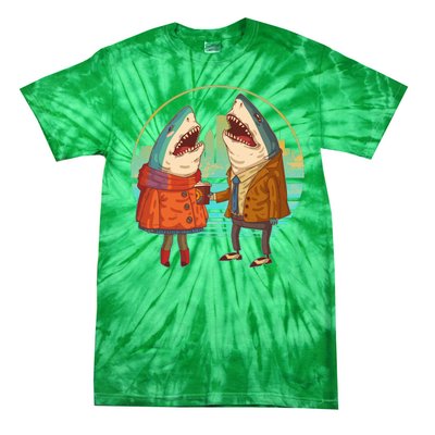 Funny Hipster Shark Couple Tie-Dye T-Shirt