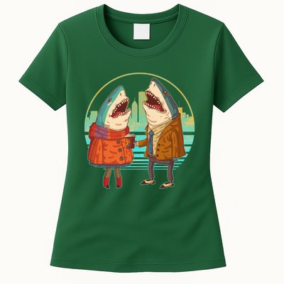 Funny Hipster Shark Couple Womens T-Shirt