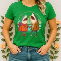 Funny Hipster Shark Couple Womens T-Shirt