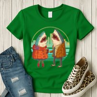 Funny Hipster Shark Couple Womens T-Shirt