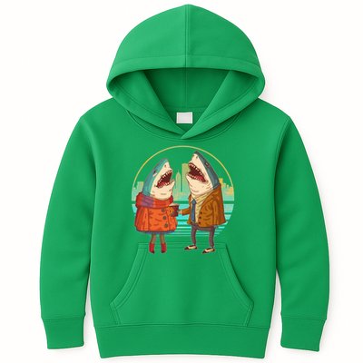 Funny Hipster Shark Couple Kids Hoodie