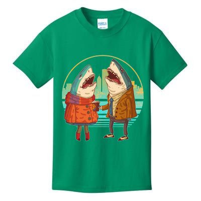 Funny Hipster Shark Couple Kids T-Shirt
