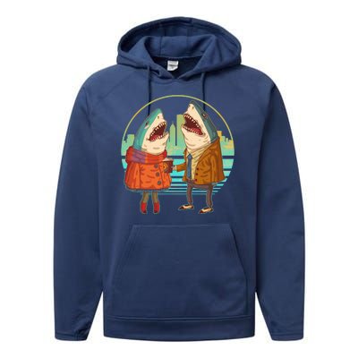 Funny Hipster Shark Couple Performance Fleece Hoodie