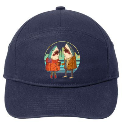 Funny Hipster Shark Couple 7-Panel Snapback Hat