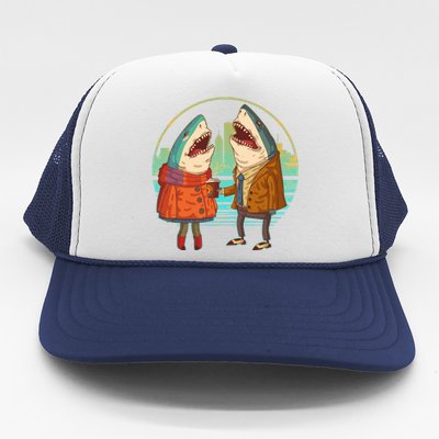 Funny Hipster Shark Couple Trucker Hat