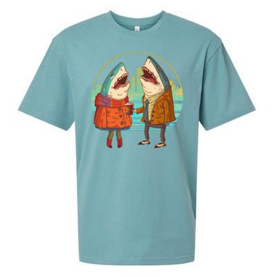 Funny Hipster Shark Couple Sueded Cloud Jersey T-Shirt