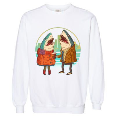Funny Hipster Shark Couple Garment-Dyed Sweatshirt