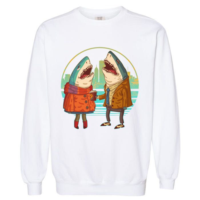 Funny Hipster Shark Couple Garment-Dyed Sweatshirt