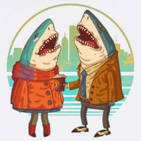 Funny Hipster Shark Couple Garment-Dyed Sweatshirt
