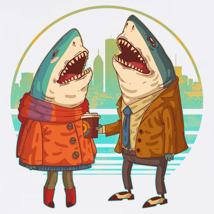 Funny Hipster Shark Couple Garment-Dyed Sweatshirt