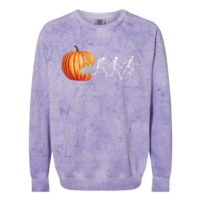 Funny Halloween Skeleton Running Pumpkin Jack O Lantern Eating Colorblast Crewneck Sweatshirt