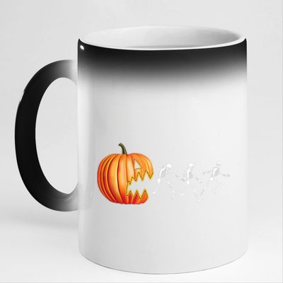 Funny Halloween Skeleton Running Pumpkin Jack O Lantern Eating 11oz Black Color Changing Mug