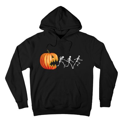 Funny Halloween Skeleton Running Pumpkin Jack O Lantern Eating Hoodie